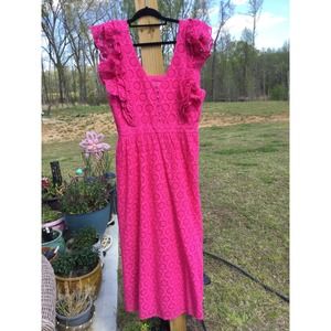 J. Crew size 14 pink eyelet maxi dress barbie wedding formal bridesmaid